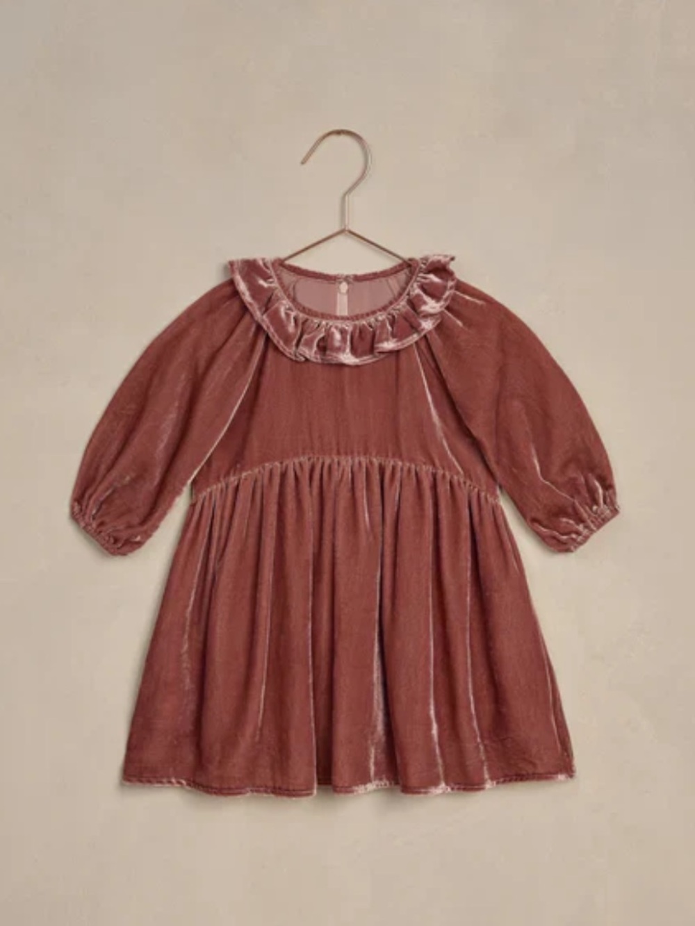Chelsea & Violet Velvet Ruffle-Neck Dress in Chestnut